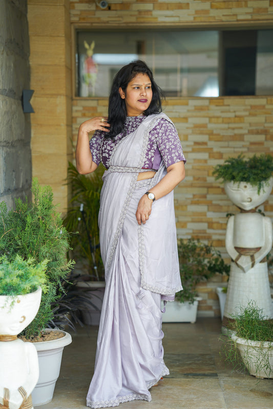 Ready to Wear Italian Silk Saree with Sequins Work