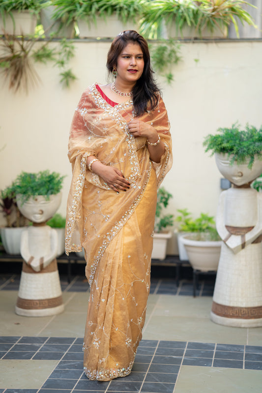 Perfect Peach Shade JaalWork Saree