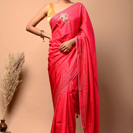 Pure Upada silk Red color Saree with Katdana and Gota and Thread work