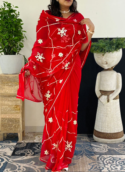 Pure Chiffon fabric Charkhi And Sachcha Gota Patti Jaal Work