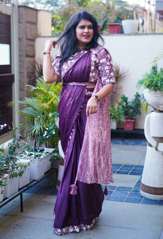 Ready to Wear Italian Silk Saree with Sequins Work