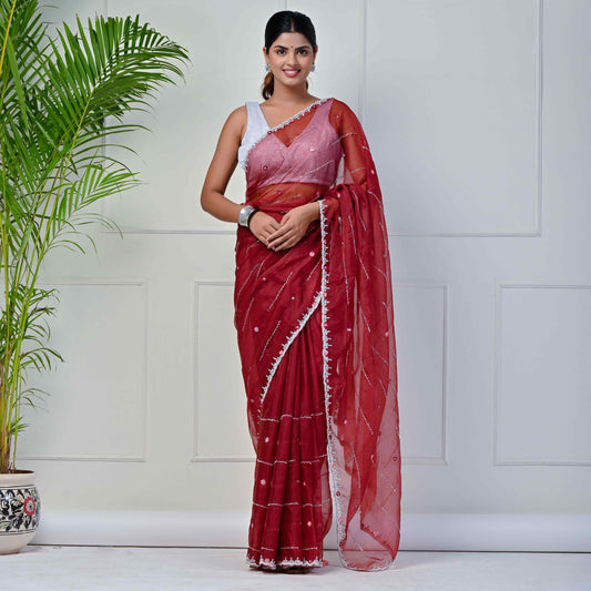 Turkey Red Organza Saree