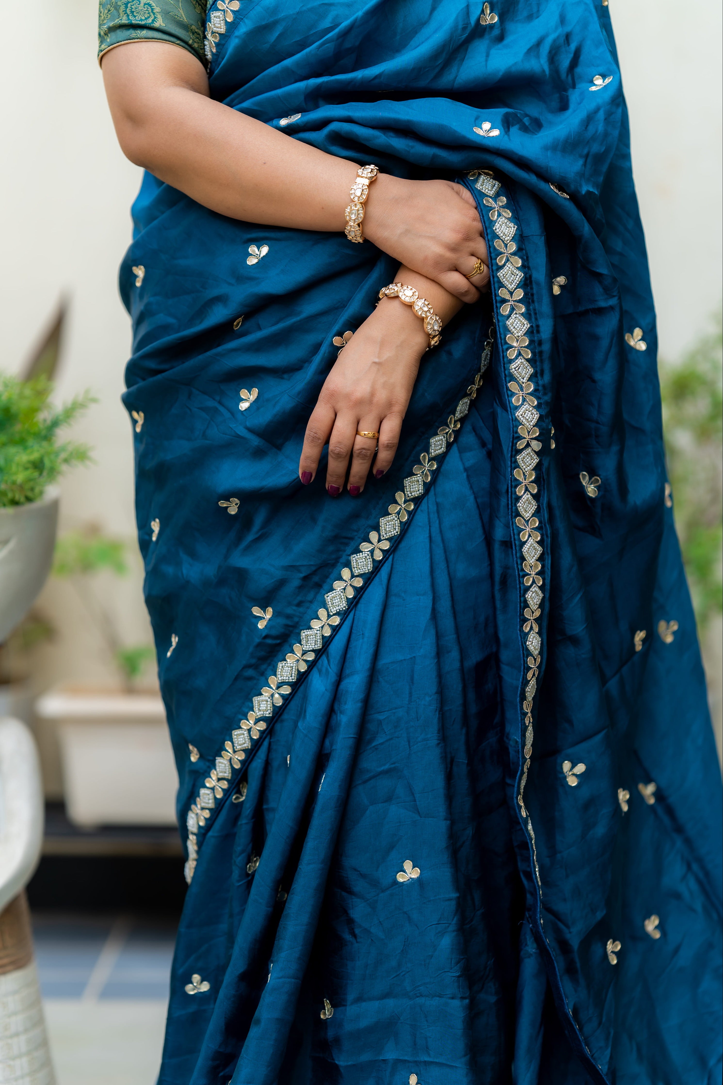 Chinon Silk Fabric Saree With Gotta Patti Handwork