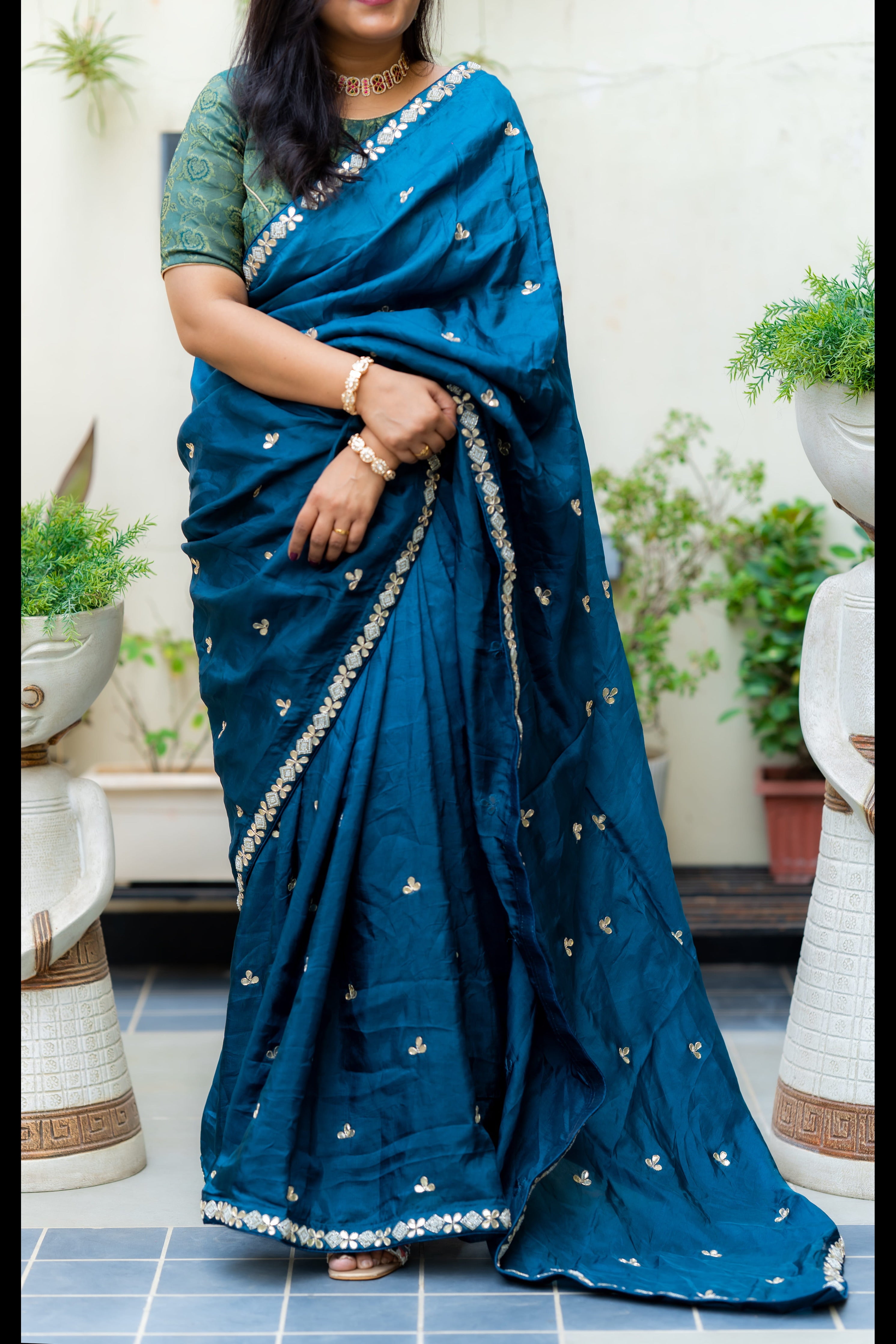 Chinon Silk Fabric Saree With Gotta Patti Handwork