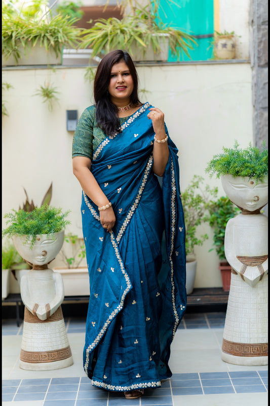 Chinon Silk Fabric Saree With Gotta Patti Handwork