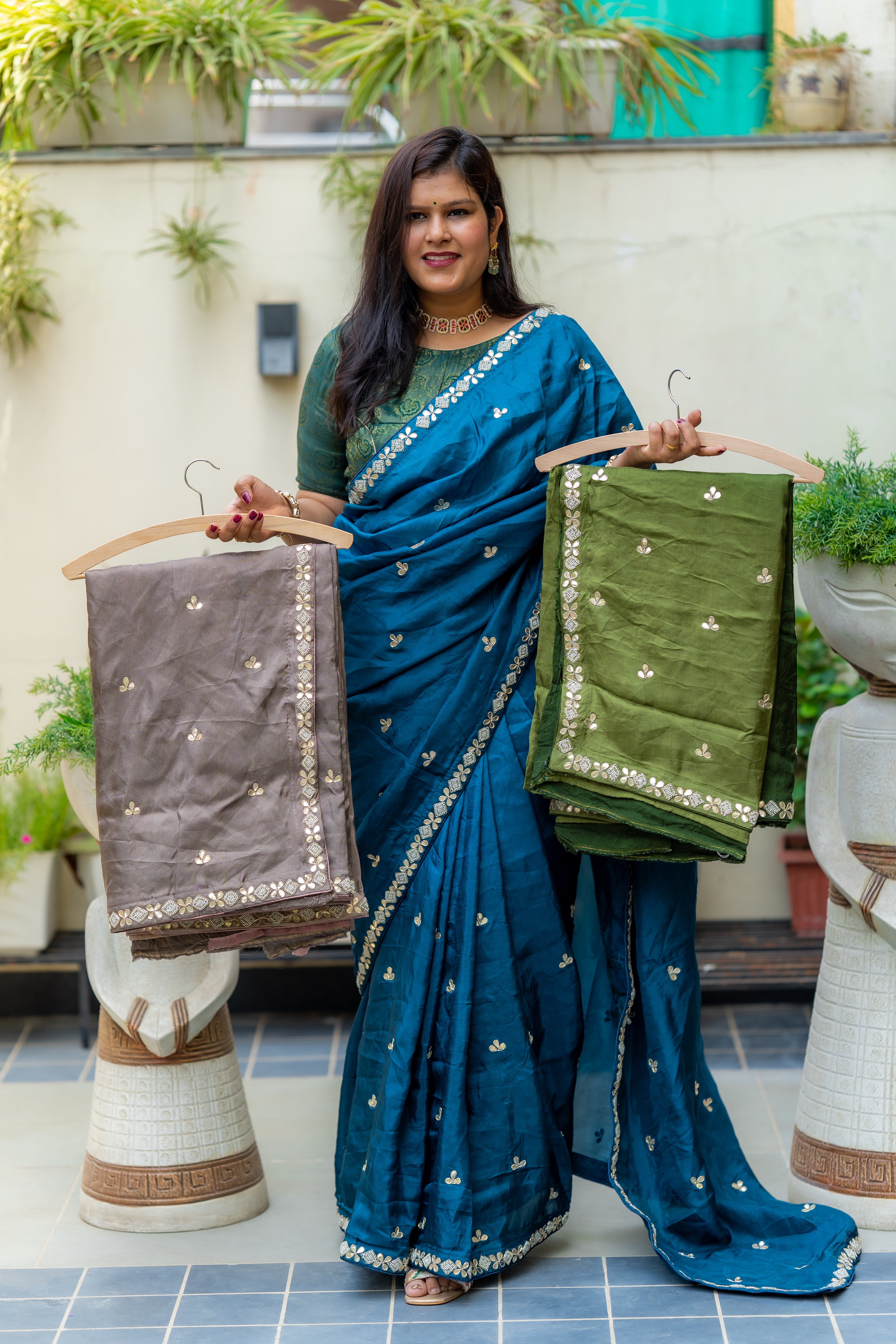 Chinon Silk Fabric Saree With Gotta Patti Handwork