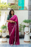 Chinon Silk Fabric Saree In Shaded Wine Colour With Pearl Mixed Work