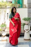 Chionnon Silk Fabric Saree In Shaded  Red  Pearl And Gotta Patti Handwork