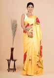 Chinnon Silk Fabric Yellow Color Hand-Painted Saree