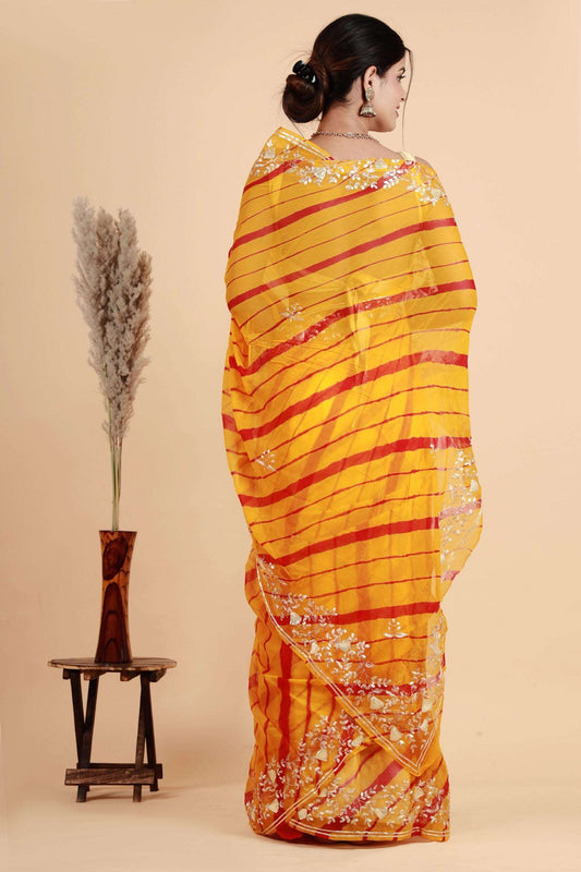 Pure Chiffon Yellow color saree with Pittan work