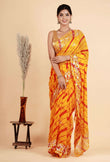 Pure Chiffon Yellow color saree with Pittan work