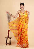 Pure Chiffon Yellow color saree with Pittan work