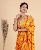 Pure Chiffon Yellow color saree with Pittan work