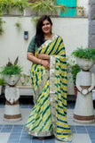 Pure Organza Fabric Yellow Green Leheriya Saree With Gotta Patti Handwork