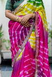 Pure Organza Fabric Multi Shaded Leheriya Saree with Gotta Patti Handwork