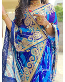 Pure Georgette Blue Color Leheriya Saree with Gota Patti Work