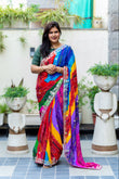 Semi Georgette Fabric Navranga Bandhni Saree With Gota Patti Handwork