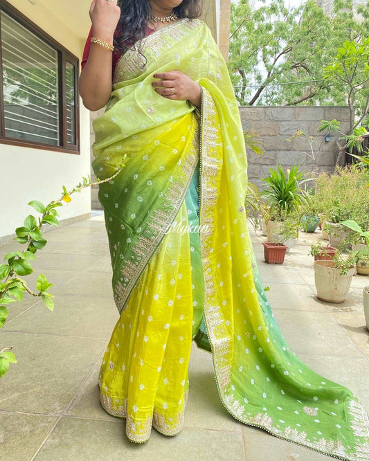 Dola silk Bandhani Saree with Gotta Patti Handwork