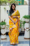 Pure Chiffon Fabric Yellow And Pink Saree With Gotta Patti Handwork