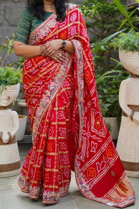 Red Color Pure Gajji Silk Saree with Full Handwork