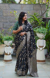 Pure Dola Silk Black Color Zari Jaal Saree