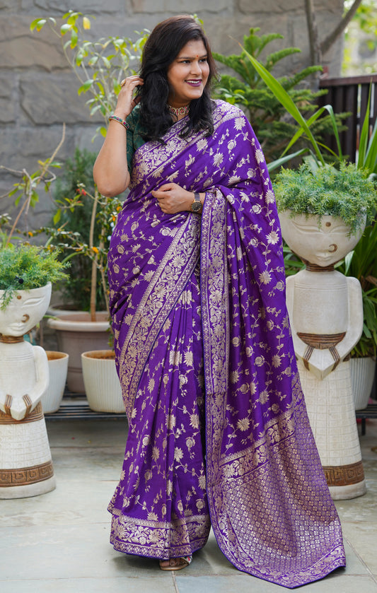 Pure Dola Silk Russian Violet Banarasi zari Saree