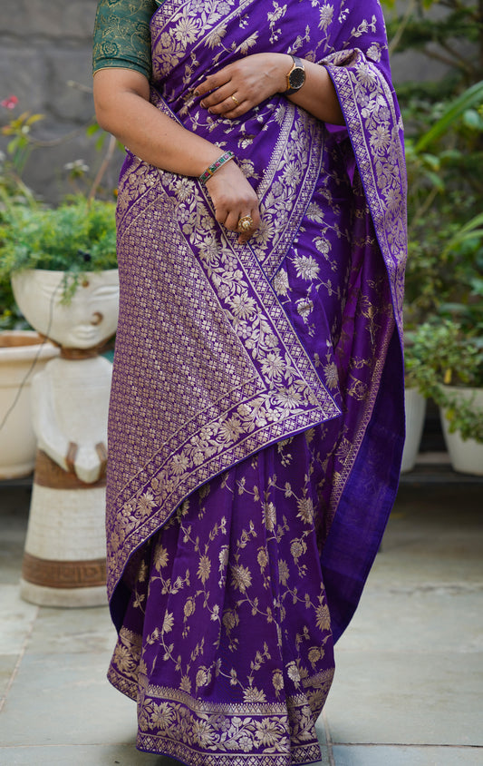 Pure Dola Silk Russian Violet Banarasi zari Saree