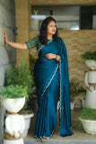 Blue Sapphire Italian Silk Saree with Swaroski Work