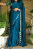 Blue Sapphire Italian Silk Saree with Swaroski Work