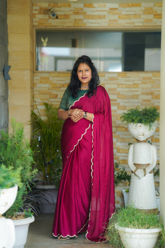 Burgundy Italian Silk Saree with Swaroski Work