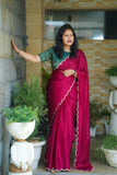 Burgundy Italian Silk Saree with Swaroski Work