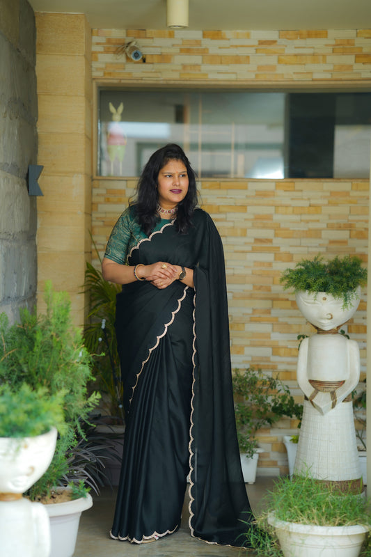 Black Italian Silk Saree with Swaroski Work