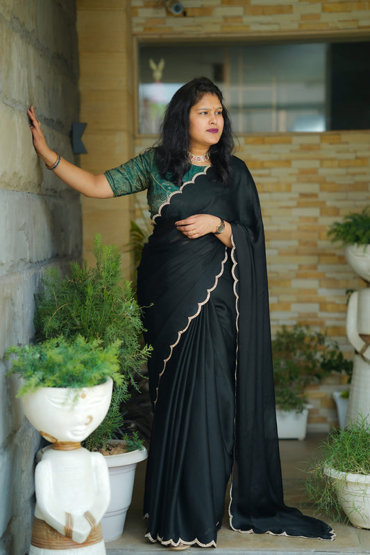 Black Italian Silk Saree with Swaroski Work