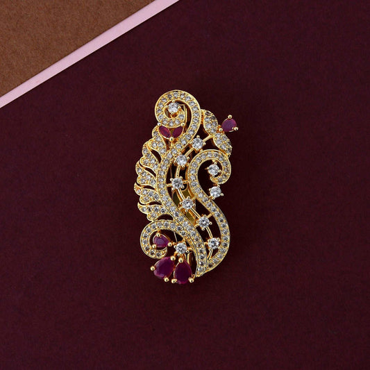 Gold Plated Shirin Ruby Saree Pin