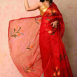 Soft Organza Fabric Red floral butta Handpainted Saree