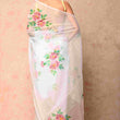 Soft organza Fabric White Handpainted Saree