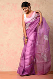 Soft Organza Fabric Lilac leaf Handpainted Saree