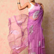 Soft Organza Fabric Lilac leaf Handpainted Saree