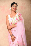 Soft Organza Fabric Pink Handpainted Saree