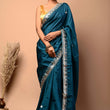 Pure Upada Silk Peacock Color Saree with Gota Patti Pearl Work