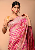 Pure Georgette Zari Bandhani Pink Color Saree with Gota Patti and Pearl Motifs