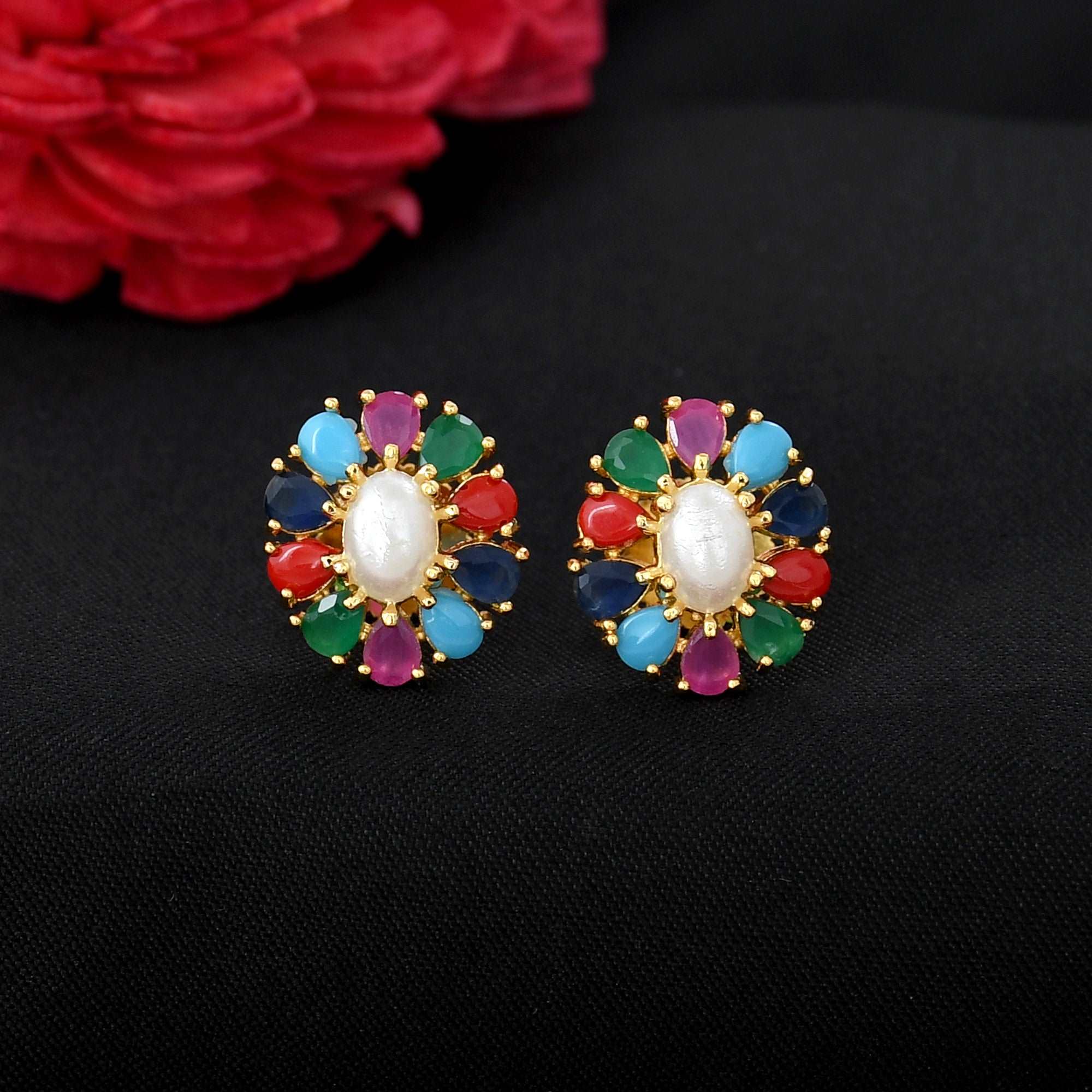 Oval Shaped Multicolored Stud