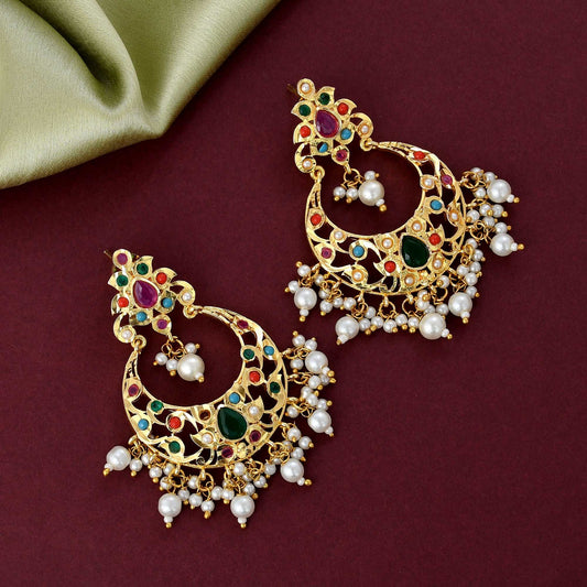 Anvaya Gold Plated Multicolor Chandbali Earring