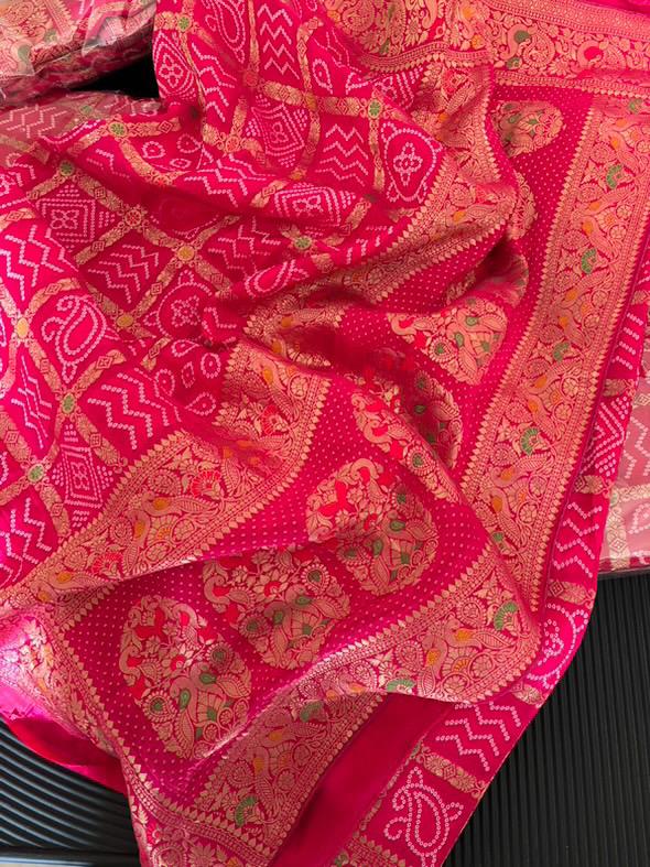 HO silk fabric rani pink gharchola saree