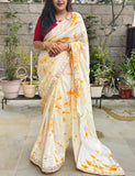 upada silk fabric yellow shibori saree with gota patti handwork