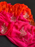 Pure Chiffon Orange And Pink Rajputi  Shaded Saree With Mixed Work