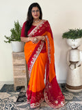 Semi Georgette Fabric Peela Saree With Gota Patti Handwork
