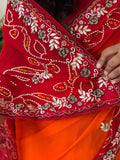 Semi Georgette Fabric Peela Saree With MIxed Handwork