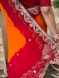 Semi Georgette Fabric Peela Saree With Gota Patti Handwork