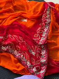 Semi Georgette Fabric Peela Saree With MIxed Handwork